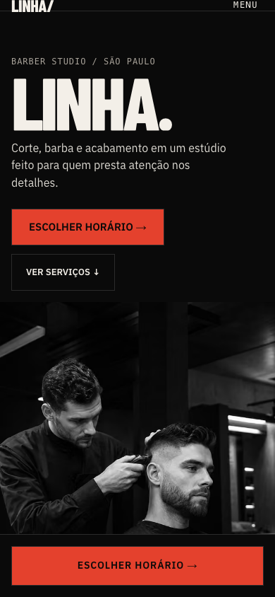 LINHA/ — hero mobile com fotografia e agendamento