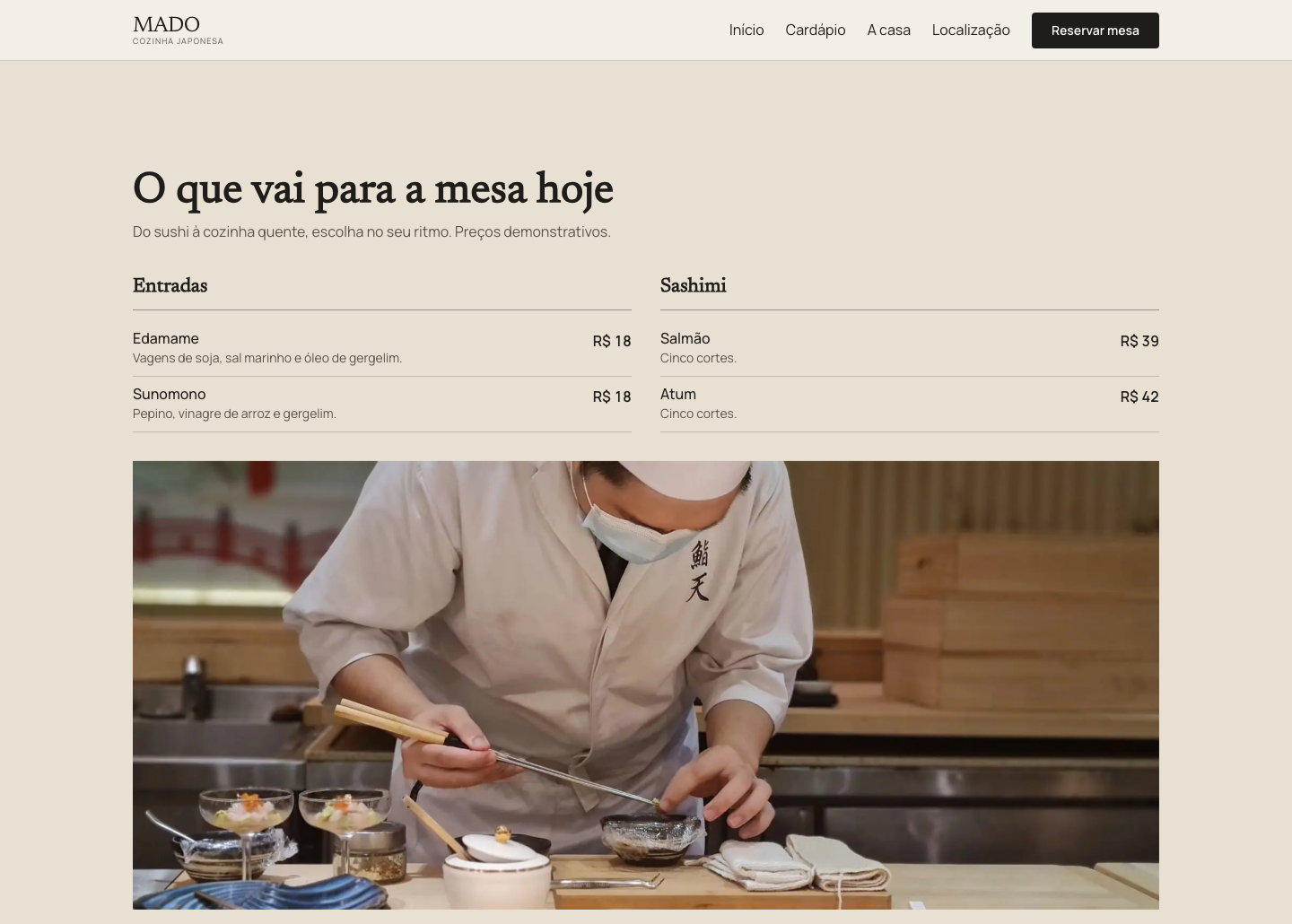 MADO — seção de reservas com informação de horários