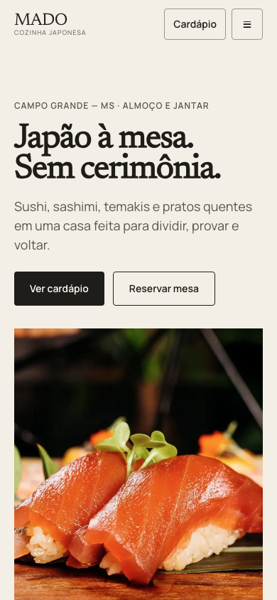 MADO — hero mobile com prato em destaque